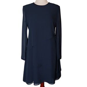 Jones New York Navy‎ Blue Tiered Button Back Sheer Sleeve Shift Dress Size 8